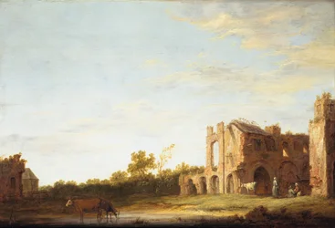 Landschaft mit den Ruinen der Abtei Rijnsburg